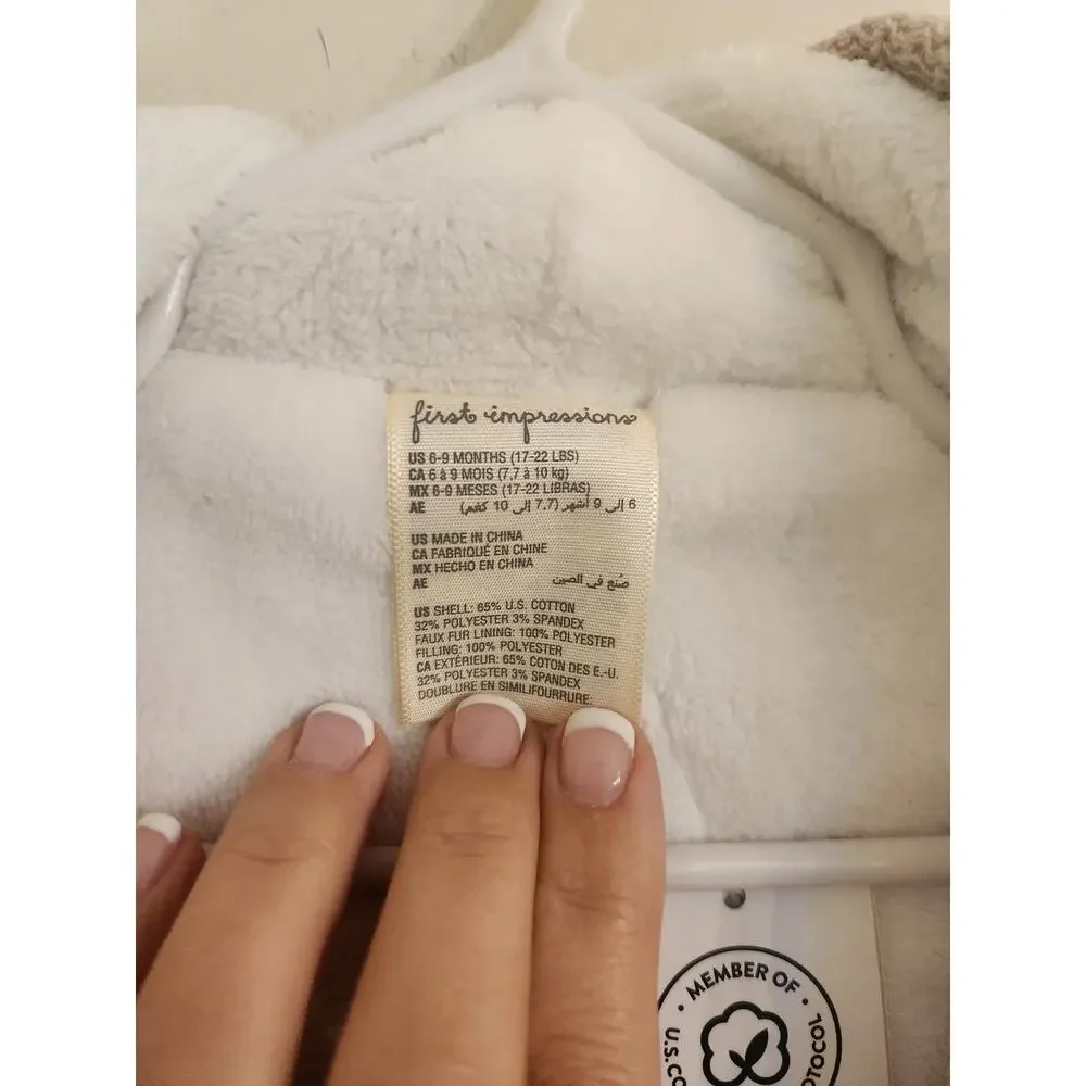 NWT First Impressions Unisex Faux Sherpa Lined Hooded Jacket 6-9 Months
